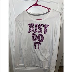 Long sleeve white & purple Nike just do it shirt